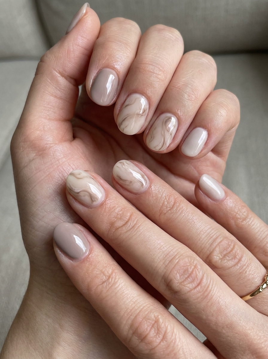 Taupe Marble Detail Nails